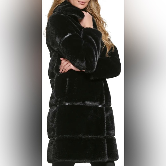 KARL LAGERFELD PARIS 🆕 Faux Leather Trim Faux Fur Coat. Size Large. Price Firm! - Picture 2 of 7